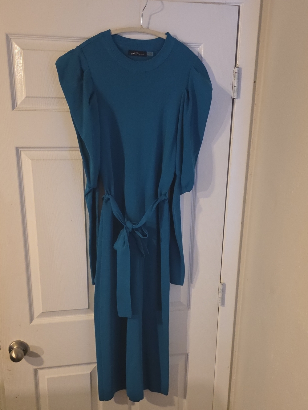 Teal Long Sleeve Belted Maxi Dress by Unknown Brand